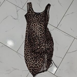 Blue B Collection Leopard Print Bodycon – Size S, Sleeveless Ruched Mini Dress